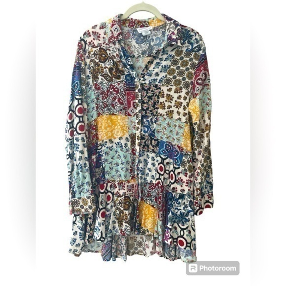 For the Republic Cabincore Cottagecore Patchwork Boho Button Down  L